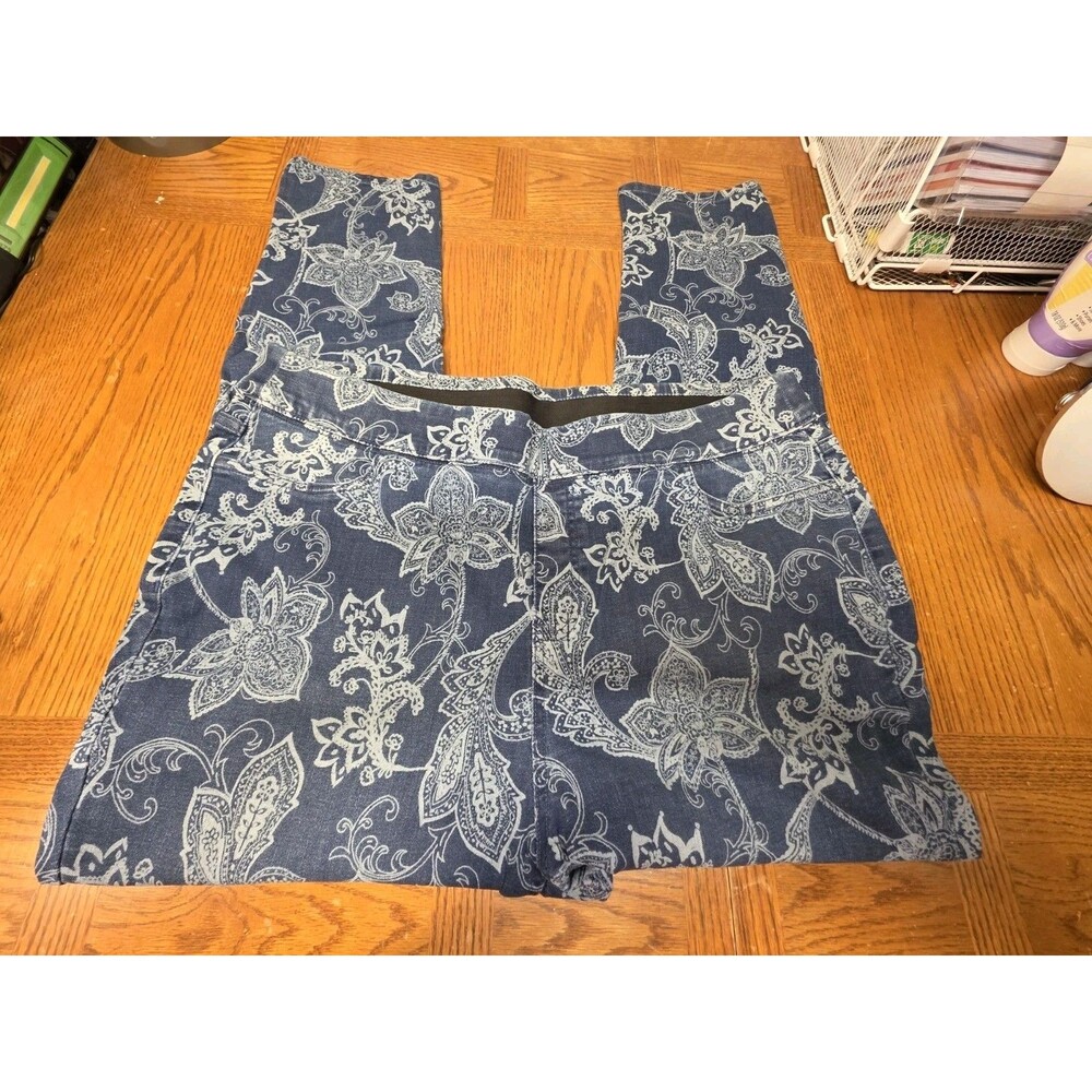 Denim & Co Pants Floral Print Cotton Medium Denim Stretch Ankle Pants Size 18W